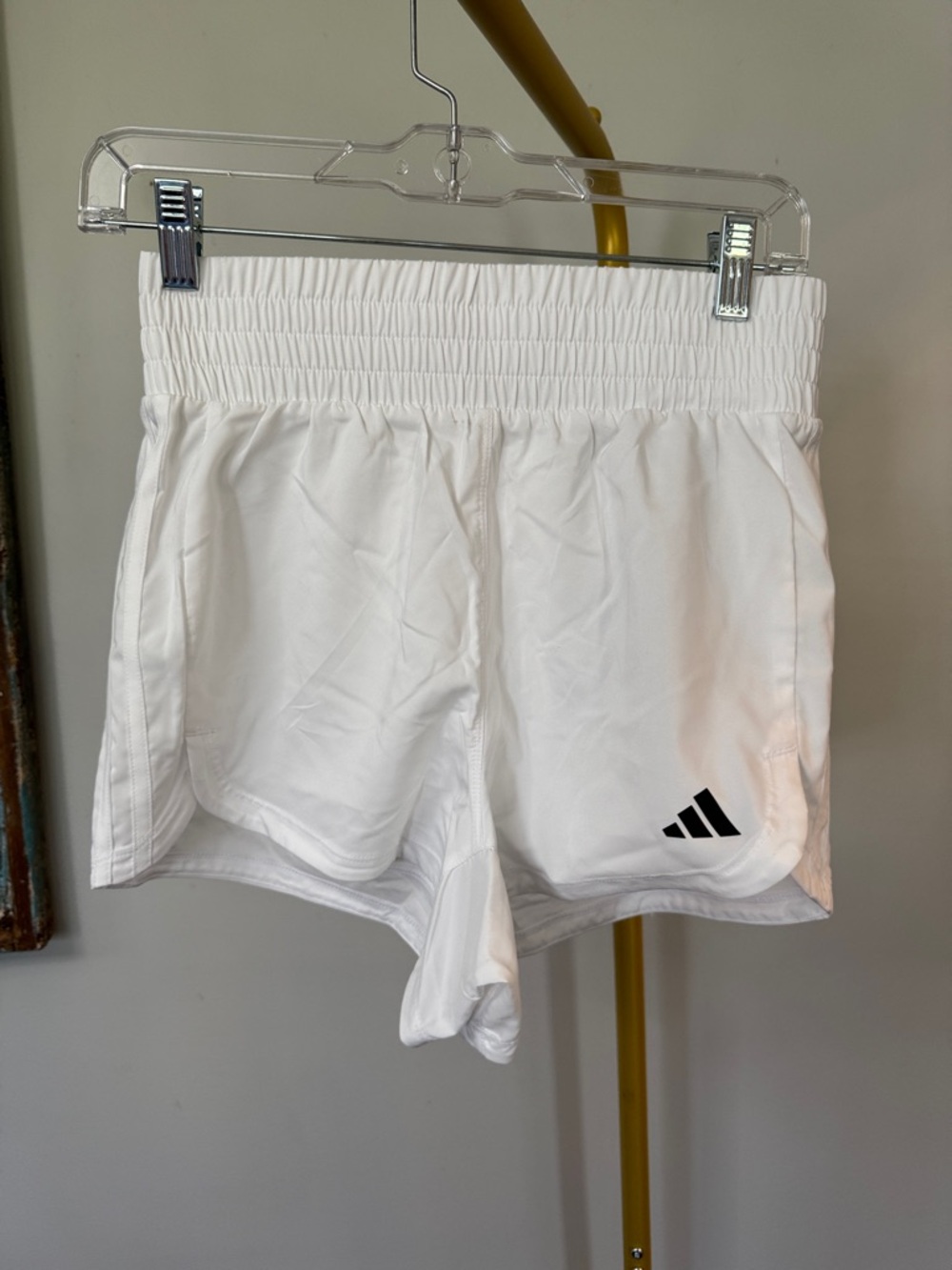 adidas pacer White high Elastic Waist Athletic Shorts with Black Logo NWT XS